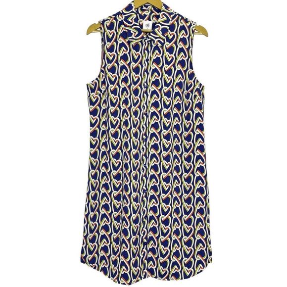 Cabi Striped Hearts Tunic Shift Button Up Dress Size M Blue Orange Hippie Boho - Picture 2 of 10